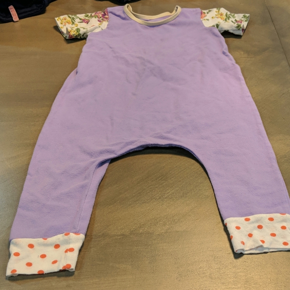 Gigi and Max Purple Flower Polkadot Romper